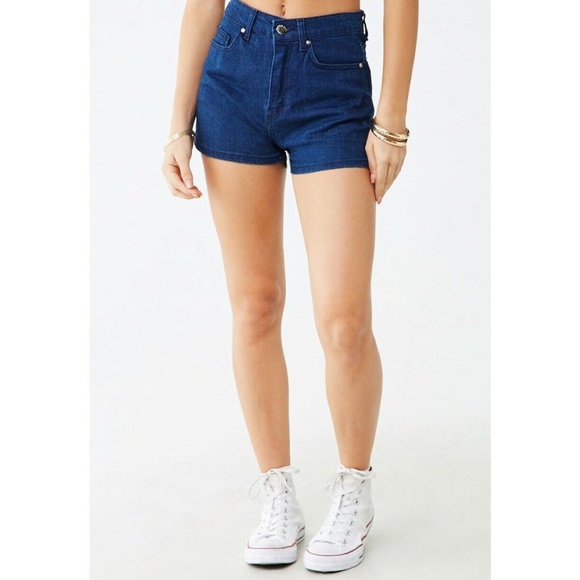 Forever 21 Pants - 🦋F21 High Waist Jean Dark Denim Shorts Stretch 26